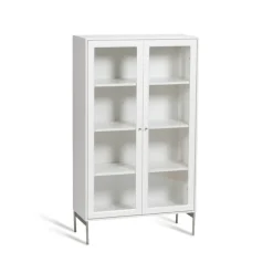 Vitrina Volt 130 cm blanco lacado, Detalles en acero inoxidable