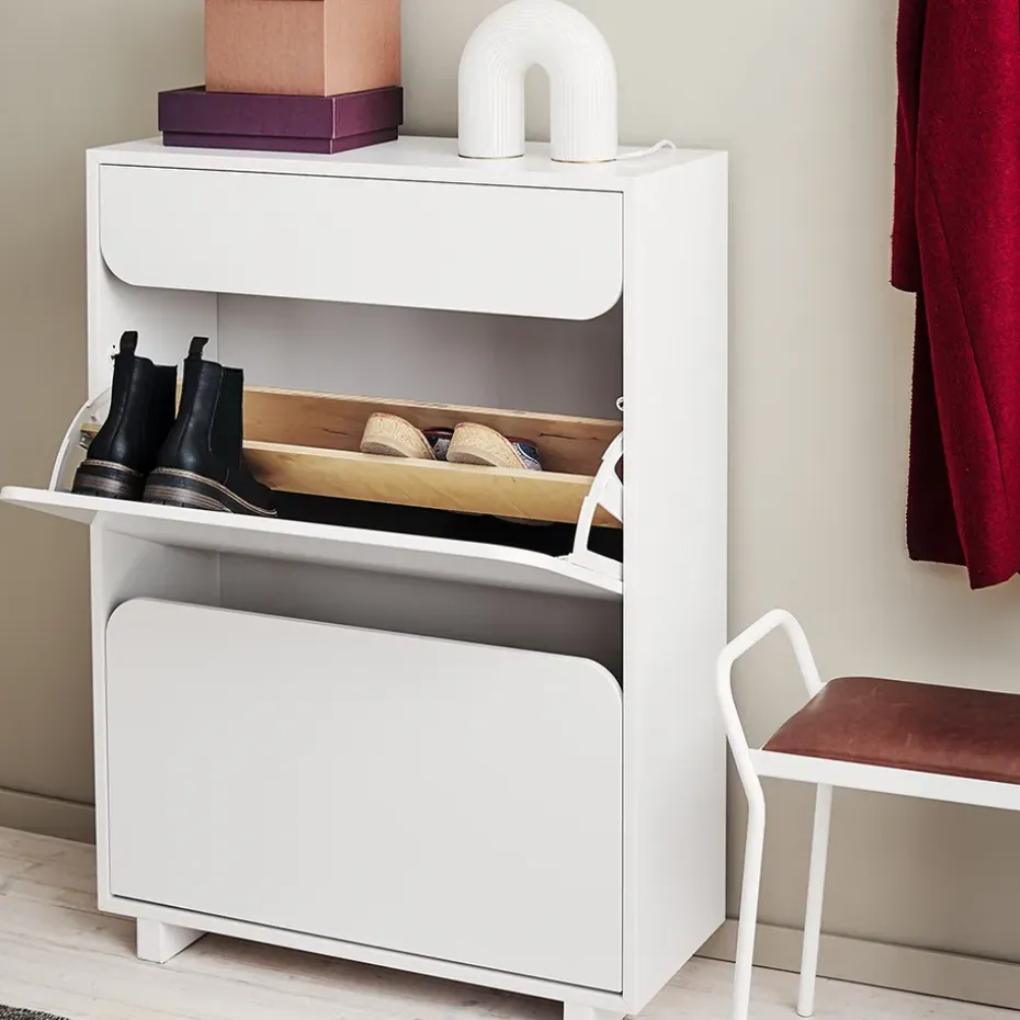 Zapatero Vidja, Lacado blanco, 2 compartimentos+1 låda